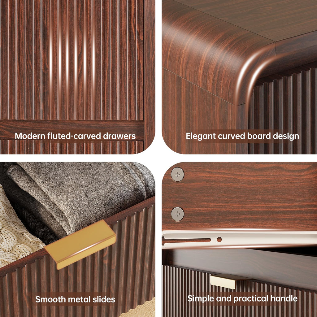Fluted 8 Drawers Dresser Wooden, Dark Walnut