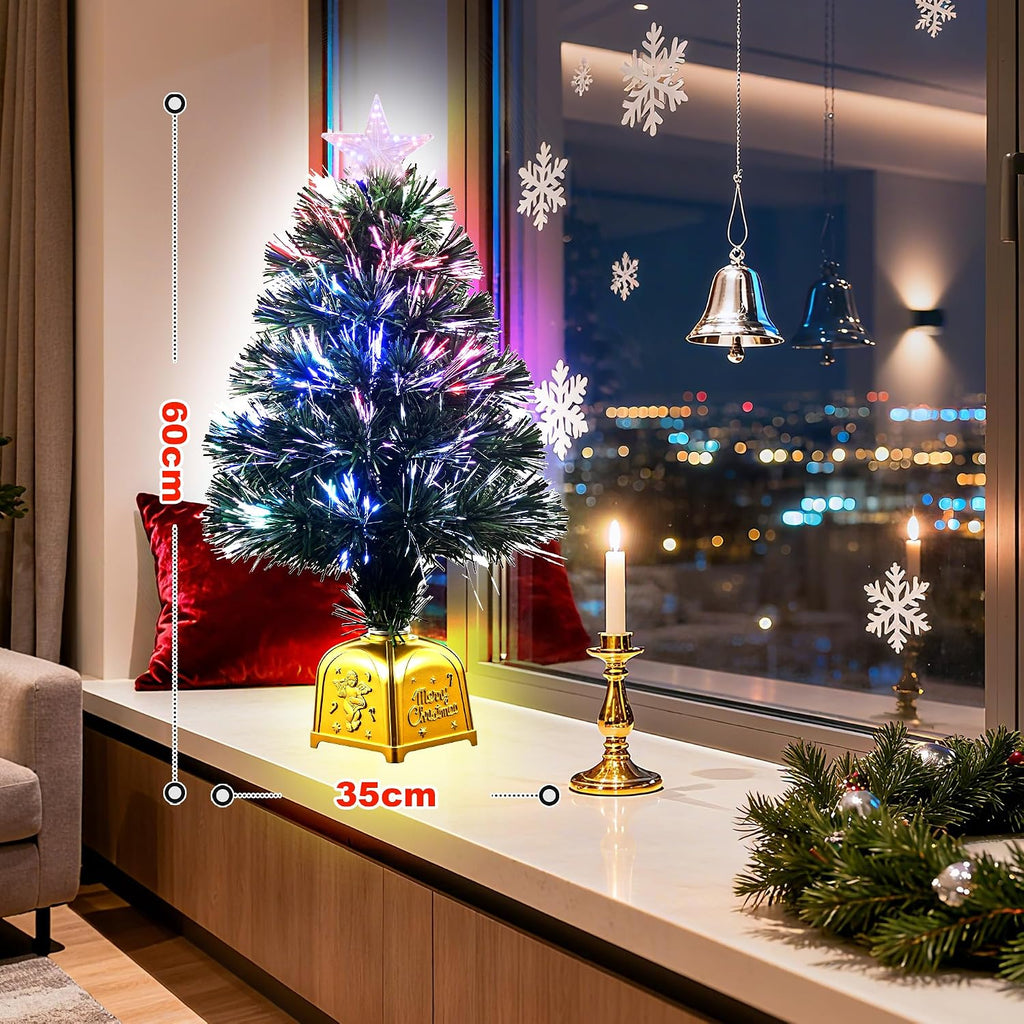 24inch Green Pre-lit Fiber Optic Christmas Tree,Small Christmas Tree
