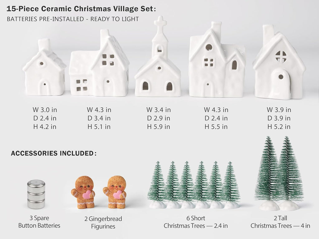 Christmas Decorations Indoor - 15PCS Christmas Village Set