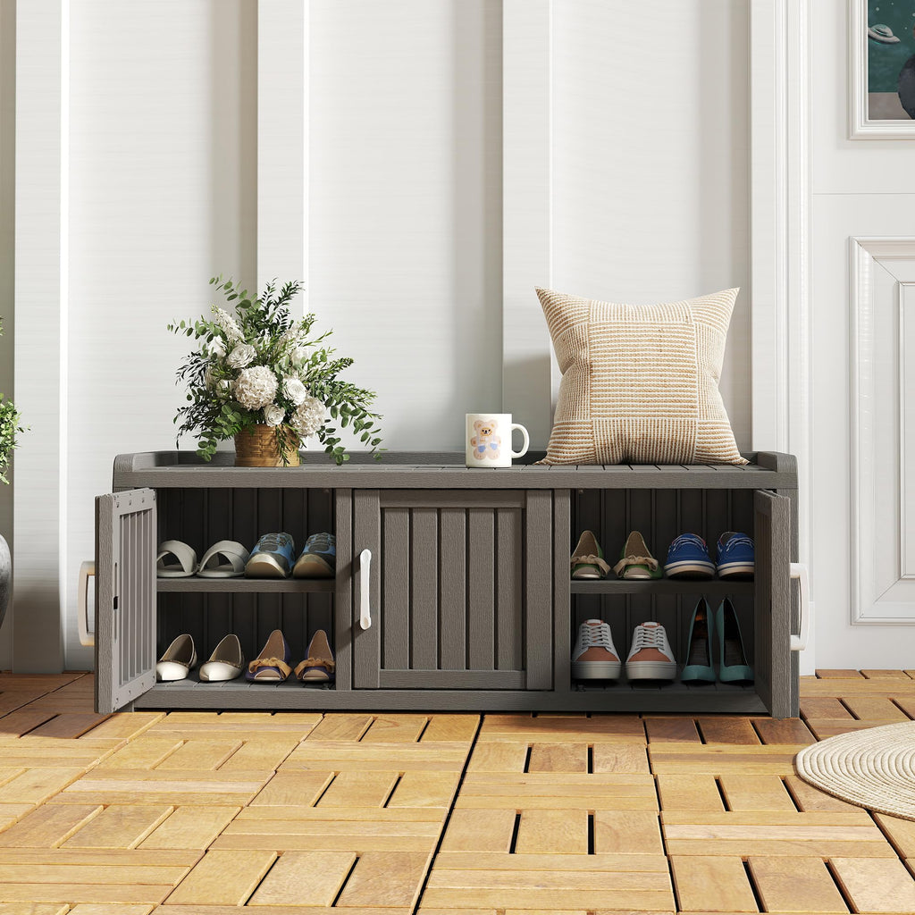 Shoe Storage Cabinet, Waterproof Shoe Organizer with Adjustable Shelves, UV-Resistant Entryway Shoe Cabinet Bench