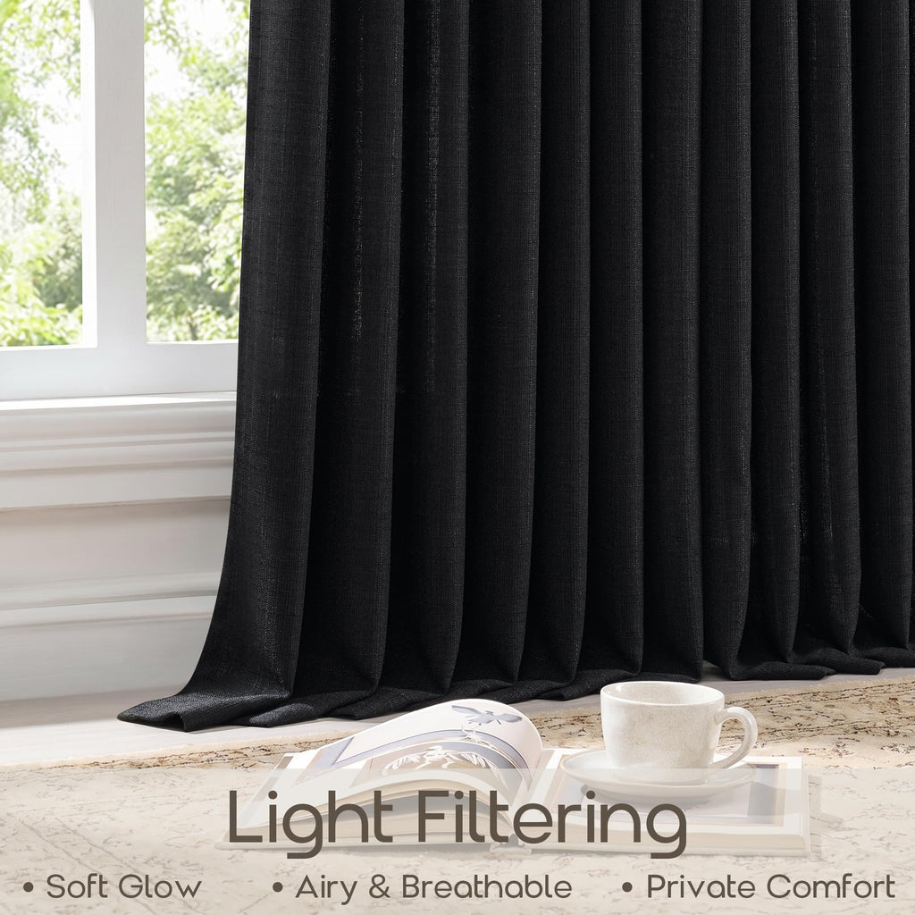 Short Black Light Filtering Pinch Pleated Cafe Curtains 24 Inches Long
