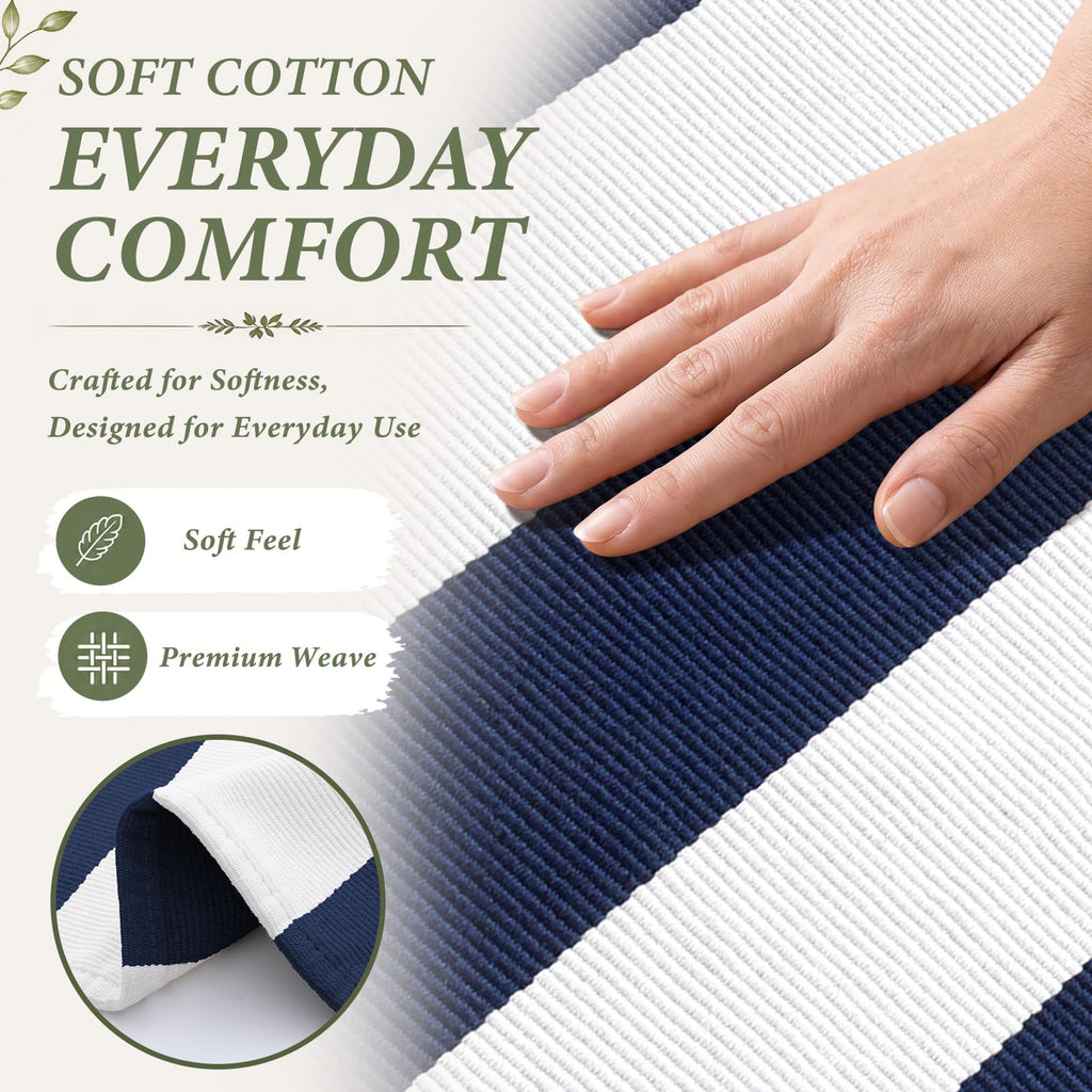 Navy and White Striped Accent Rug 3x5, Washable Indoor Outdoor Rug