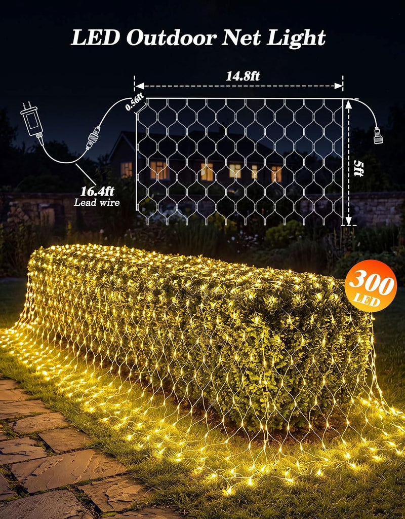14.8x5FT Christmas Net Lights Outdoor Plug in with 8 Modes