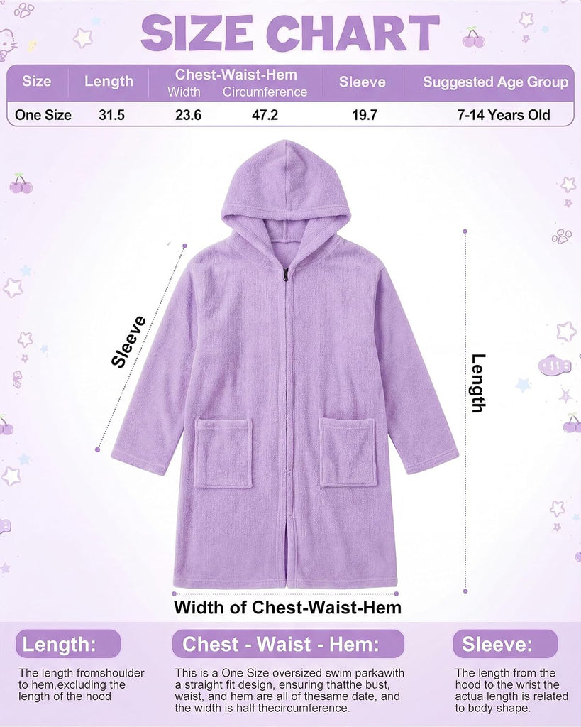 Kids Hooded Bath Towel, Soft Warm Zipper Swim Parka