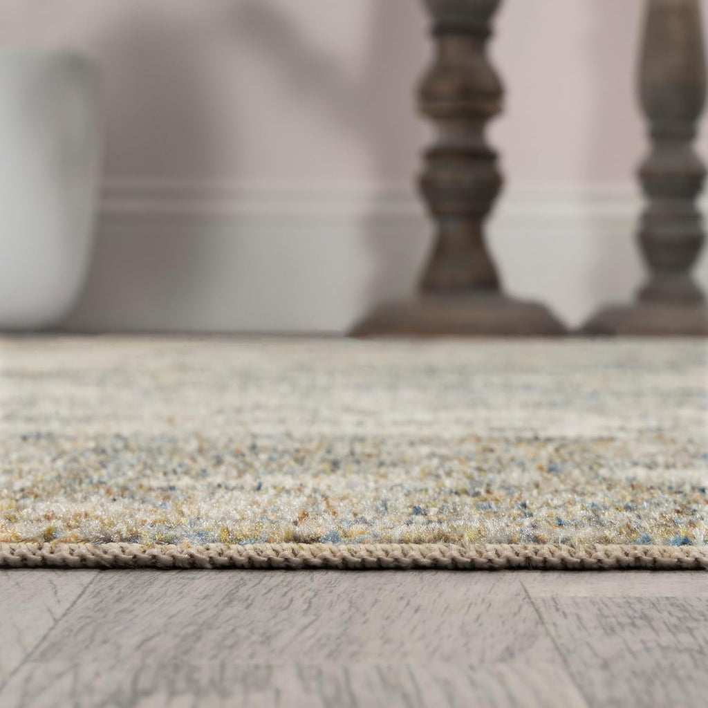Machine Washable Blue/Cream Runner Rug 2X8 ft, Pavel Distressed Medallion Low-Pile, Easy-Cleaning, Pet-Friendly