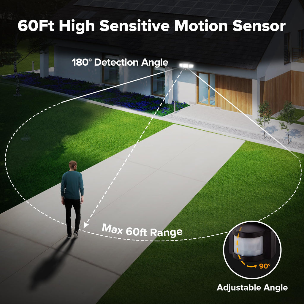 Solar Outdoor Lights 302 LED, IP65 Waterproof Motion Sensor Outdoor Lights, 3 Heads Solar Security Flood