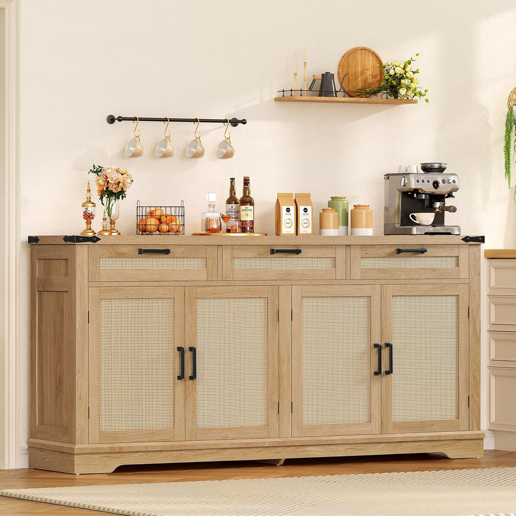 61” Large Buffet Cabinet with Storage, Sideboard Cabinet with 4 Doors and 3 Drawers, Farmhouse Buffet Table