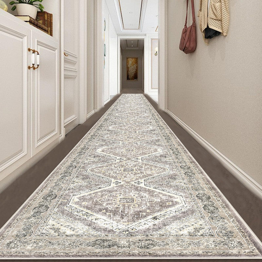 Extra Long Runner Rug 2.6x18 Washable Rugs Ivory Grey