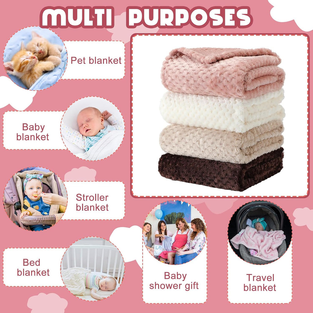 4 Pcs Baby Blanket for Girls Boys Infant 32x24,Beige Brown Color