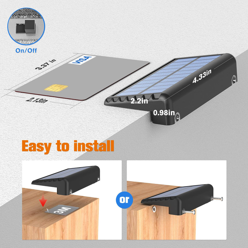 Solar Deck Lights Outdoor 8 Pack, IP65 Waterproof Large Size LED Stair Lights with Lenses, Auto ON Off Warm White