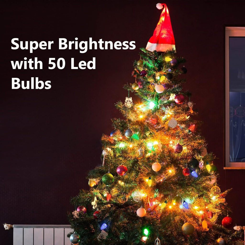 2-Set C7 Led Christmas String Lights, 25.16ft 50 LED Waterproof Decorative Light Strand, Extendable Green Wire String