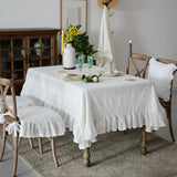 French White Cotton Tablecloth Ruffled Lace Embroidered Fabric Tablecloths Rustic Rectangular Washab