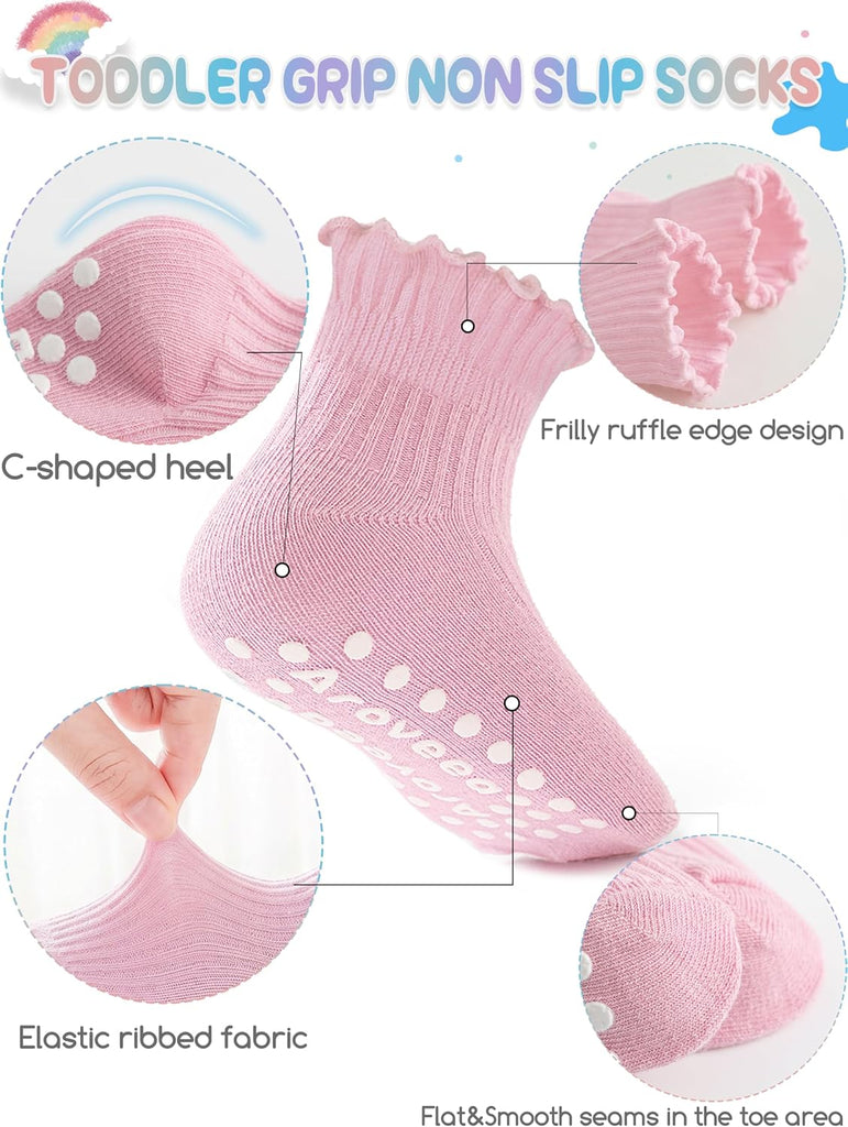 Baby Toddler Girls Socks Grip Ruffle Non Slip Kids Cotton 12 Pack Socks