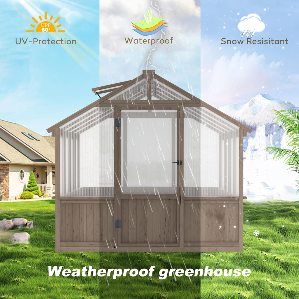 8x8 FT Greenhouses for Outdoors, Cedar Green House with 6MM Polycarbonate Panel, Greenhouse Kit with Adjustable Vent