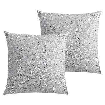 Set of 2 Silver White Glitzy Sequin Throw Pillow Covers Sparkling Decorative Gilter Metallic Square Cushion Cover