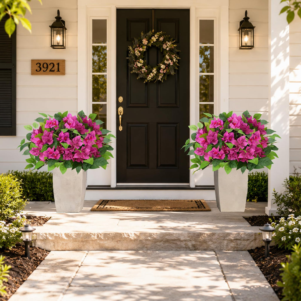2Pack Artificial Bougainvillea Tree, Red Fake Bushes for Outdoor