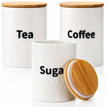 3 Pack Ceramic Kitchen Canister Set, 29oz Airtight Food Storage Jars with Bamboo Lids, Tea Coffee Sugar Container Set