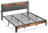 King Bed Frame, Storage Headboard with Charging Station, Solid and Stable, Noise Free, No Box Spring Needed