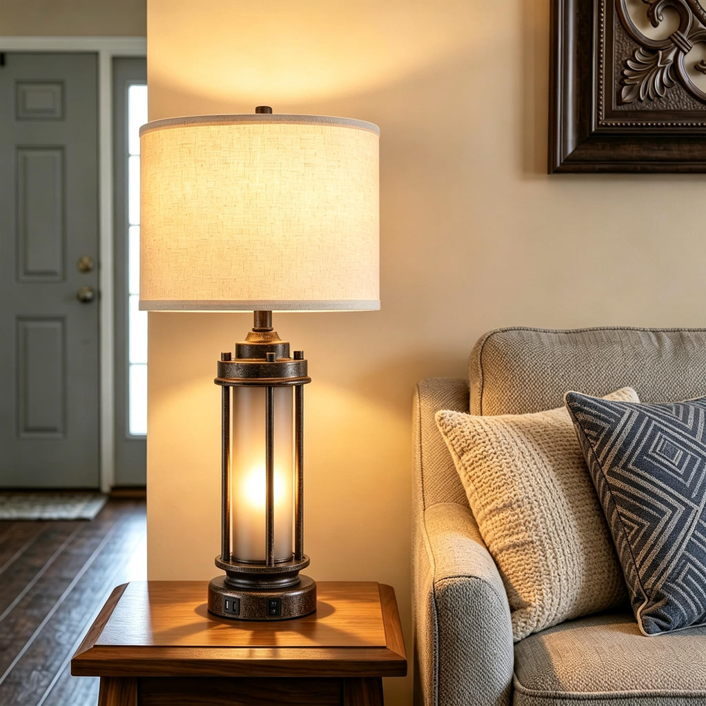 25" Farmhouse Lamps with 2 USB C+A Ports