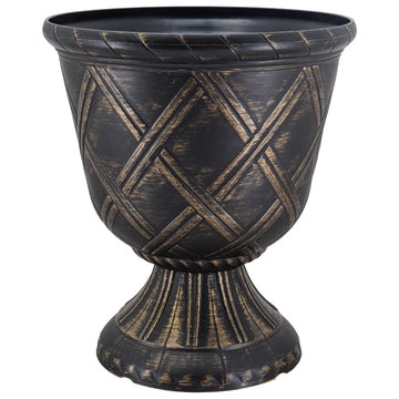 Lattice Plastic Garden Urn, Classic Decorative Garden Pot Planter for Indoor and Outdoor Plants, Gold