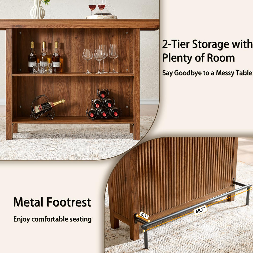 63-Inch 2-Tier Bar Table with Footrest, Walnut