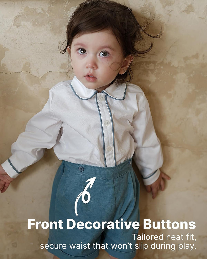 Toddler Boy Two Piece Set Long Sleeve Button Down Shirt for Formal Wear