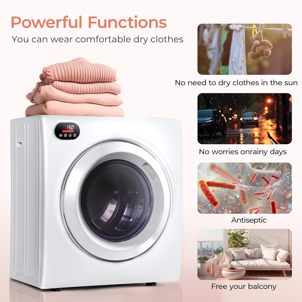 2.65 Cu.Ft Portable Dryer with Exhaust Hose, Clothes Dryer with Four Functions, 1400w Dryer Machine with Stainless