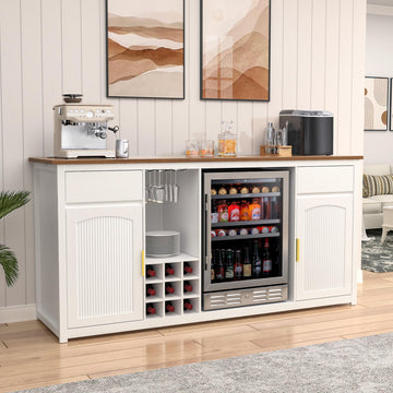 78.7" Home Bar Cabinet with Fridge Space, Fluted Wine Liquor Bar, White