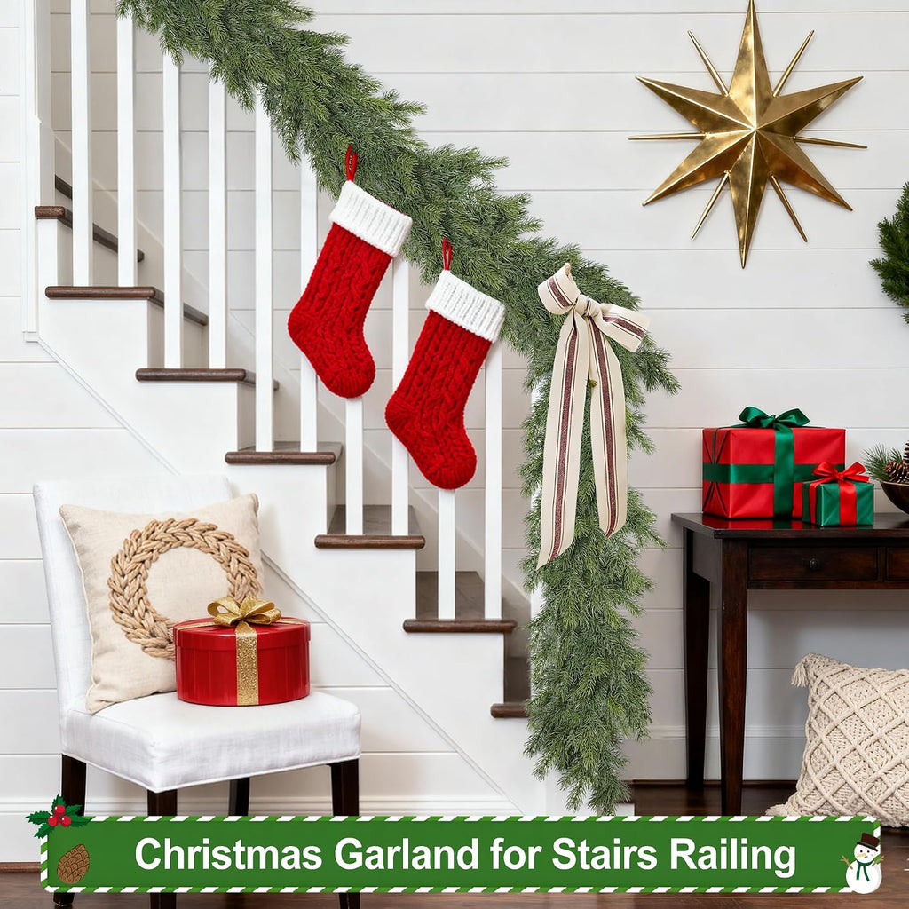 6 Ft Realistic Christmas Cedar Garland, Thick Faux Green Garland