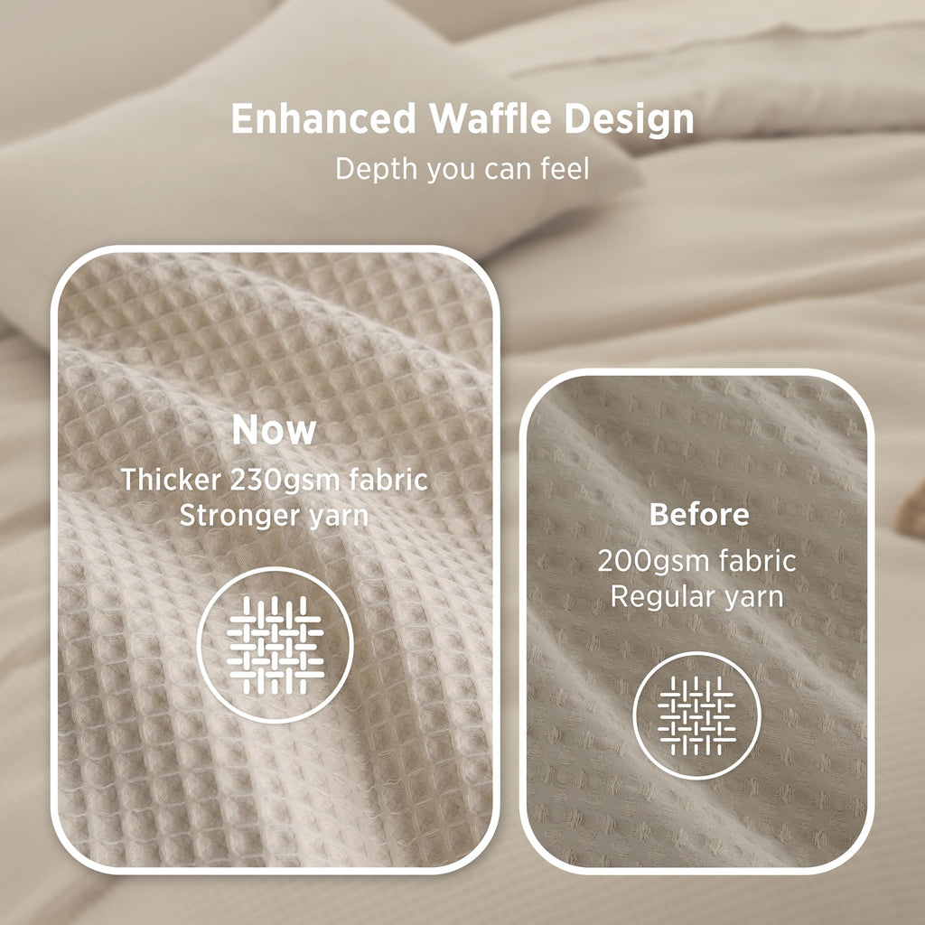 Beige Comforter Set, Waffle Ultra Soft Bedding 3 Pieces