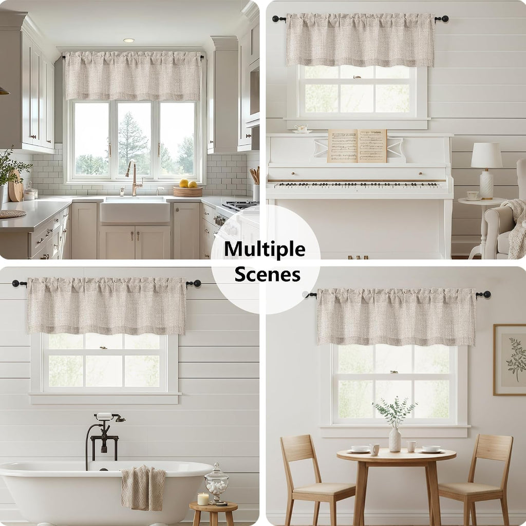 Linen Valances for Windows 1 Pcs, Light Filtering Textured Farmhouse Short Small Valance Curtains for Bathroom