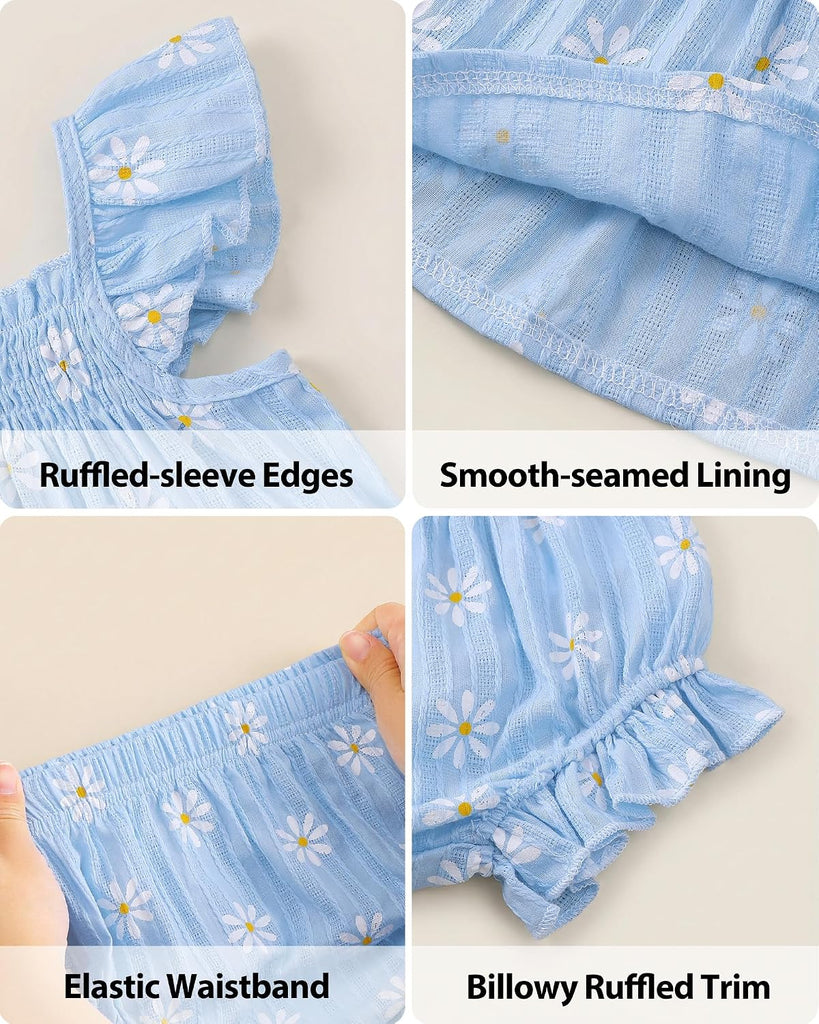Newborn Baby Girl Summer Clothes Infant Girl Outfits Sleeveless Ruffle Top and Bloomers Shorts Set 0 3 6