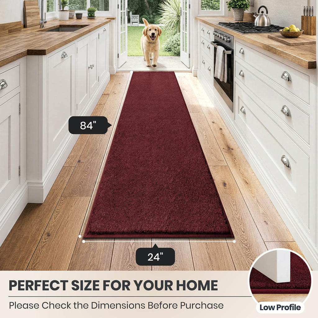 Hallway Runner Rug, 24" x 84", Burgundy Red
