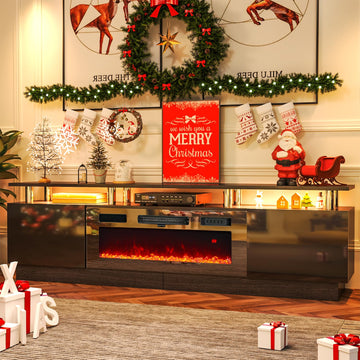 With 36" Electric Fireplace, 2 Tier TV Console Stand for TVs Up to 90"", LED Light Entertainment Center, Fireplace