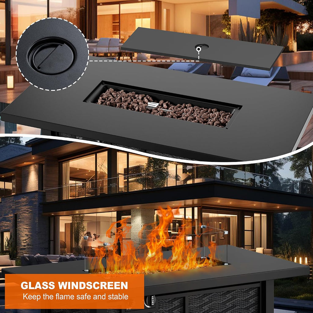 Propane Fire Pits 43″ Outdoor Gas Fire Pit, 50,000 BTU Rectangle Gas Fire Pit Table with Lava Rocks