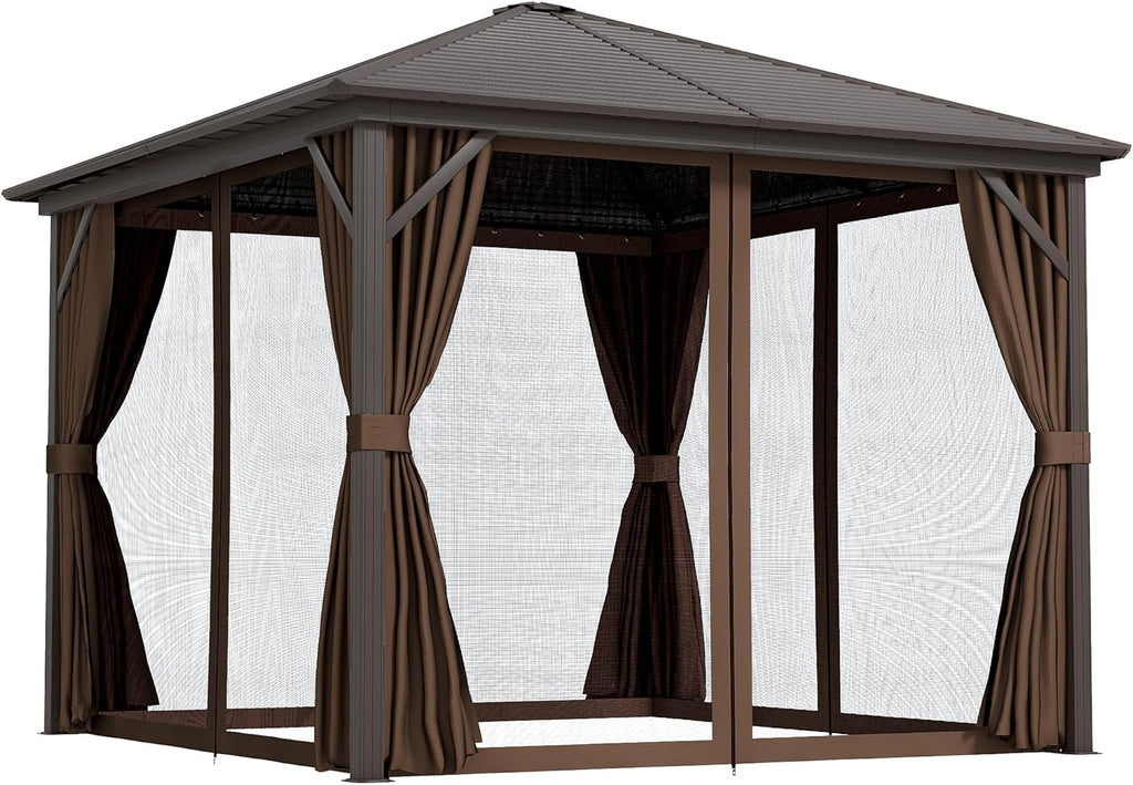 10' x 10' Hardtop Gazebo Canopy with Galvanized Steel Roof, Aluminum Frame