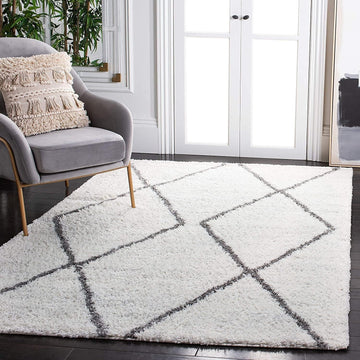Area Rug - August Shag Collection - Large - Ivory & Grey, Moroccan Pattern, Non-Shedding & Easy Cleaning, Plush