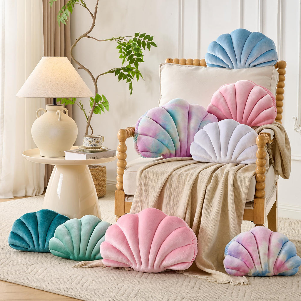 Seashell Throw Pillows, Blue Shell Shaped Pillow, Velvet, 14 Inch