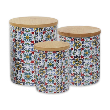Kitchen Ceramics Collection Canister Set, Floral Tile, 3 Piece