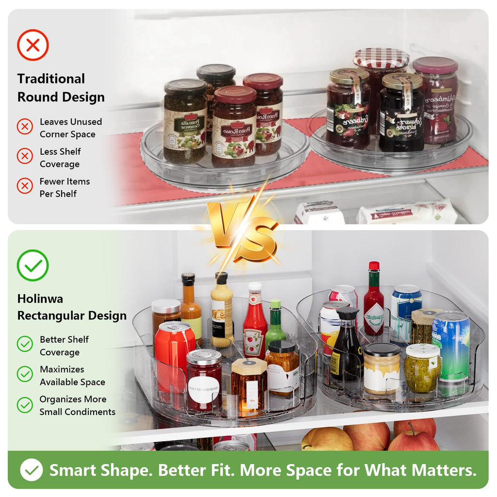 Lazy Susan Organizer for Refrigerator, 13" x 8.5" Clear Rectangular Fridge Organizer Turntable for Condiments, Spice