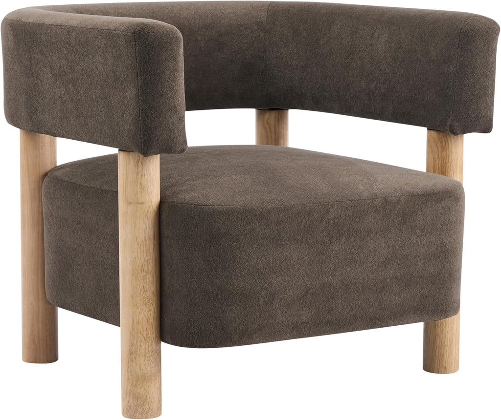 Carly Low Profile Accent Chair, Boucle Upholstered Barrel Chair, Comfy Reading Chair , Wooden Single Lounge Sofa