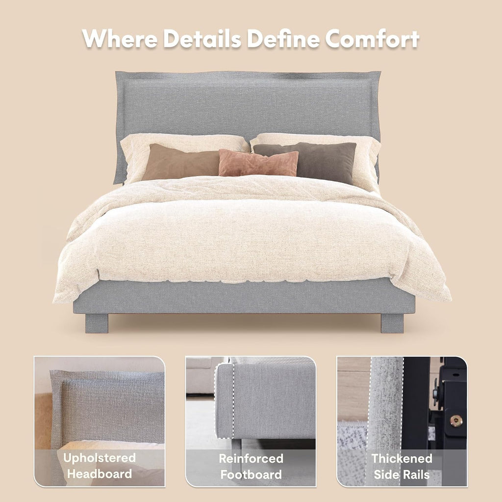 Adjustable Bed Base with Upholstered Bed Frame, Head & Foot Lift