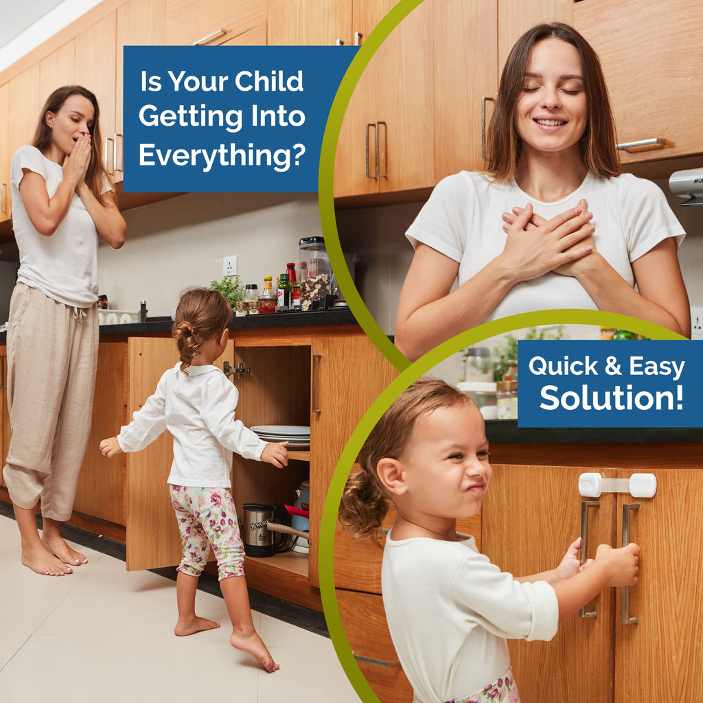 Child Safety Strap Locks (10 Pack) Baby Locks for Cabinets and Drawers, Toilet, Fridge & More. 3M Adhesive Pads. Easy