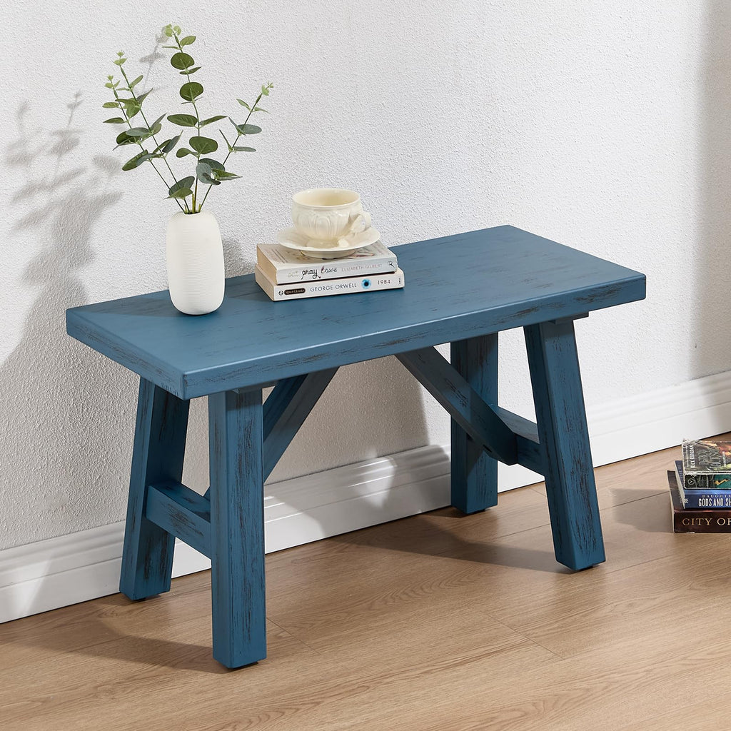 30" Farmhouse Entryway Bench, Rustic Solid Wood Dining Room Bench Small Entryway/Hallway Bench for Indoors Entry Way