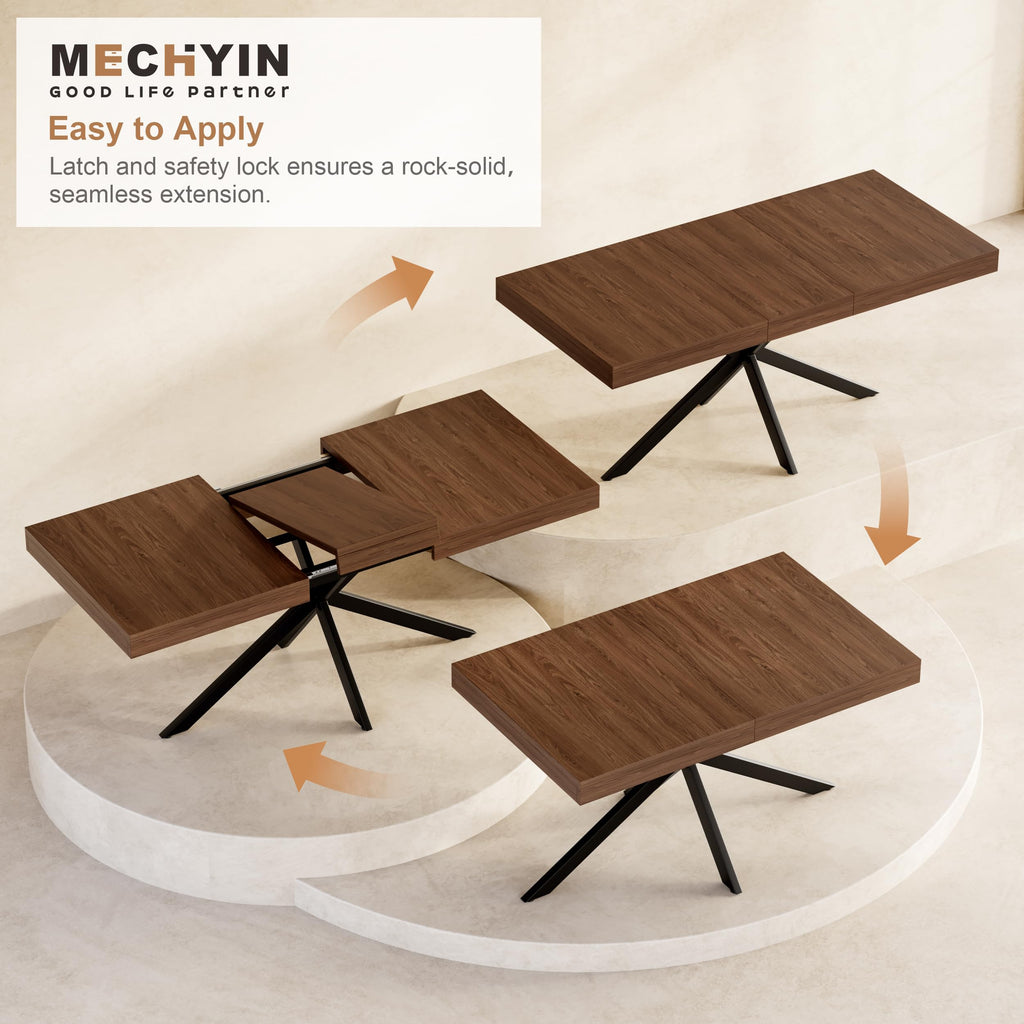 Dining Room Table for 4 6 8, 55"-70" Kitchen Table Leaf, Walnut