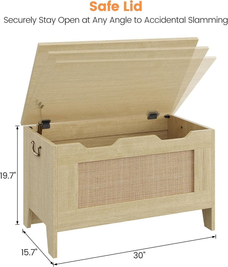 Farmhouse Storage Bench, 30" Wooden Storage Chest, Wood Color | Soft-Close Safety Hinge, Lift-Top Entryway Shoe