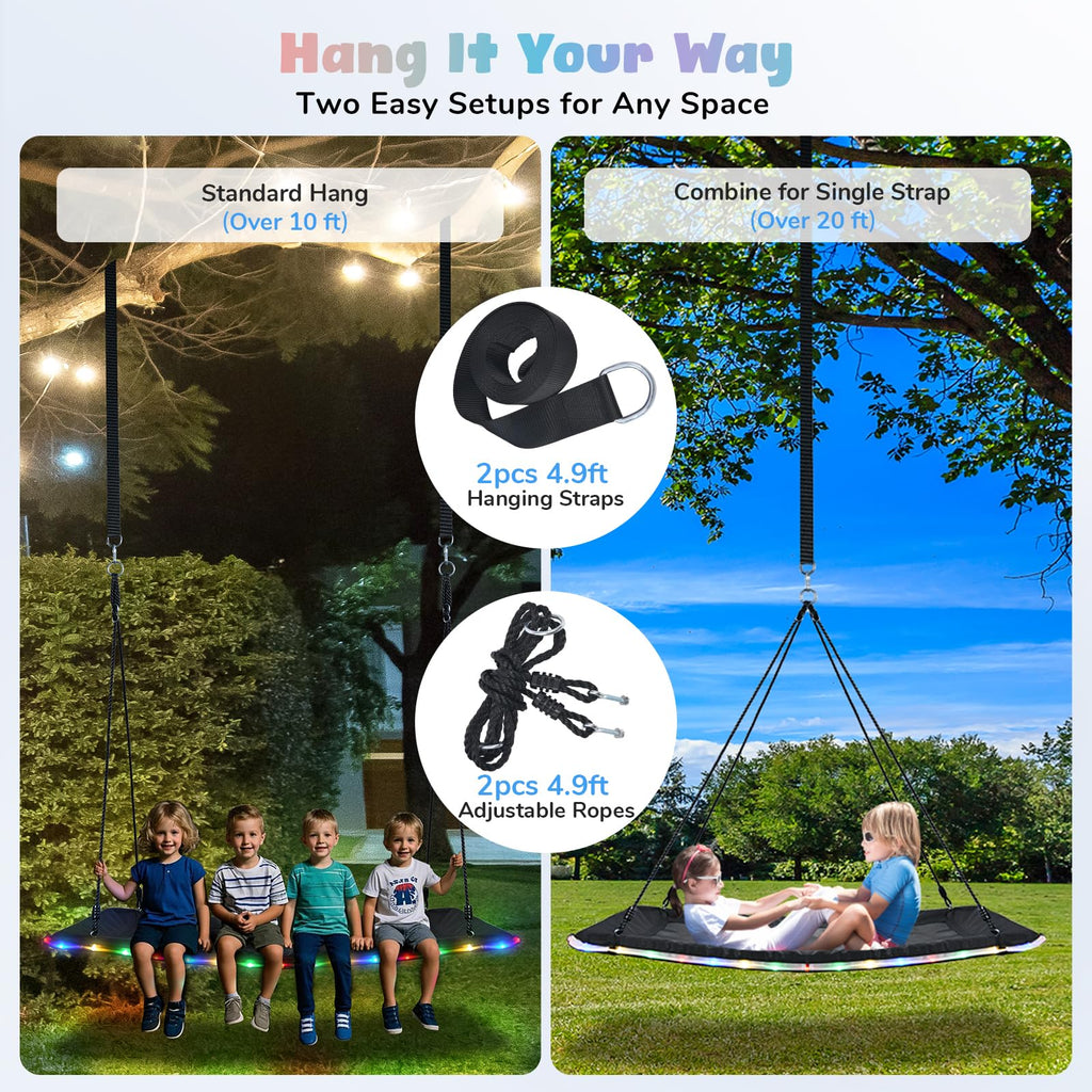 60" Skycurve Platform Tree Swing with LED Light for Kids & Adults