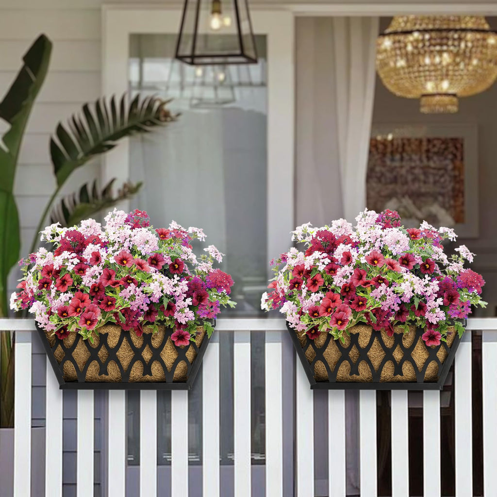 4 Pack 14 Inch Window Boxes Planters Railing Planter Box with Coco Liners Deck Railing Planter Boxes Balcony Hanging