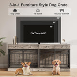 Dog Crate Furniture for 2 Dogs, Dog Kennel Indoor with 4 Storage Drawers and Feeding Bowls