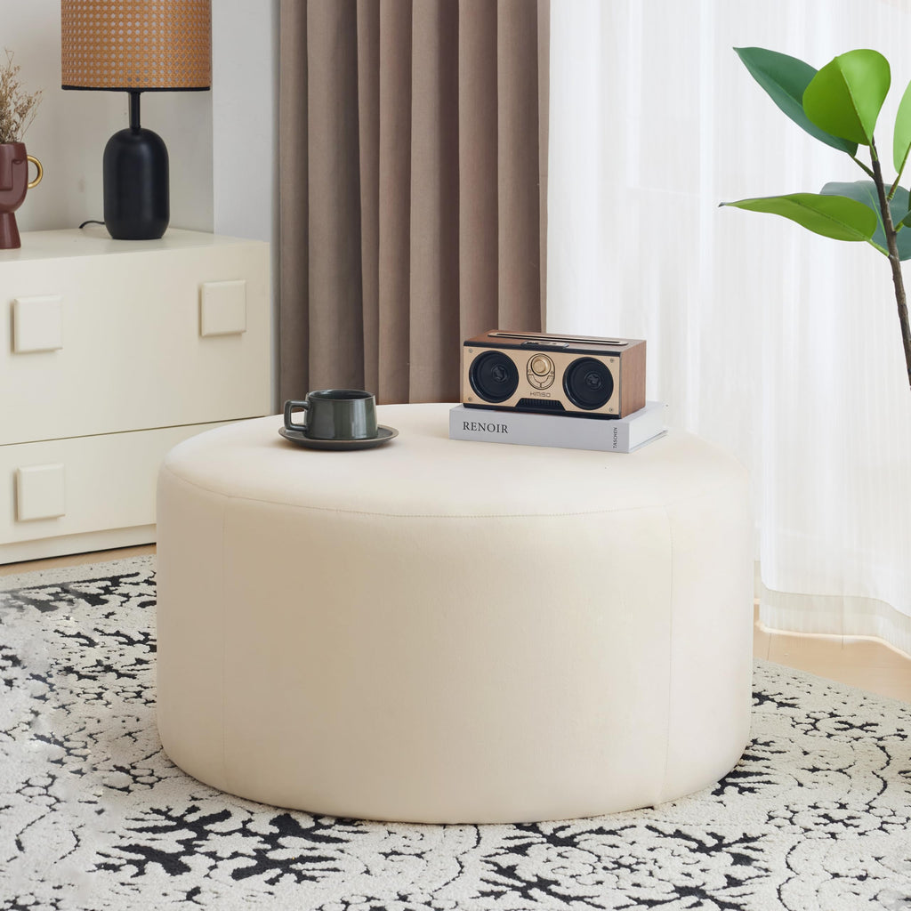 30" Modern Round Velvet Ottoman, Multifunctional Extra Seat, Side Table, Foot Rest, Stuffed Pouf Footstool Bedroom